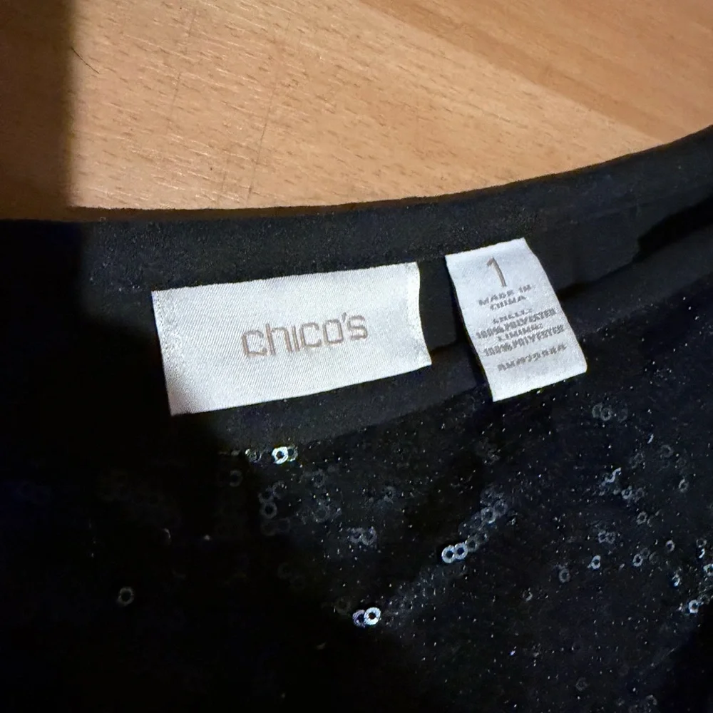 Chico's Black Sequin Wide Leg Pants sparkly evening Sz 1 embellished - Picture 4 of 7